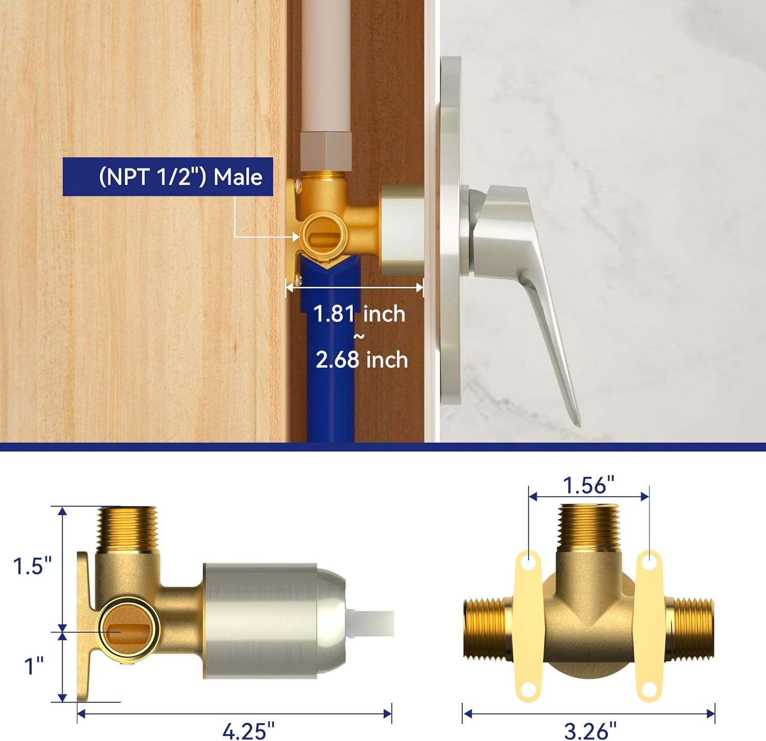Brush Nickel Shower Head and Handle Set Single Spray Premium Wall Mount 8 Inch Rainfall Round Shower Faucet with Rough-in Valve and Trim Kit for Bathroom（1.8GPM)