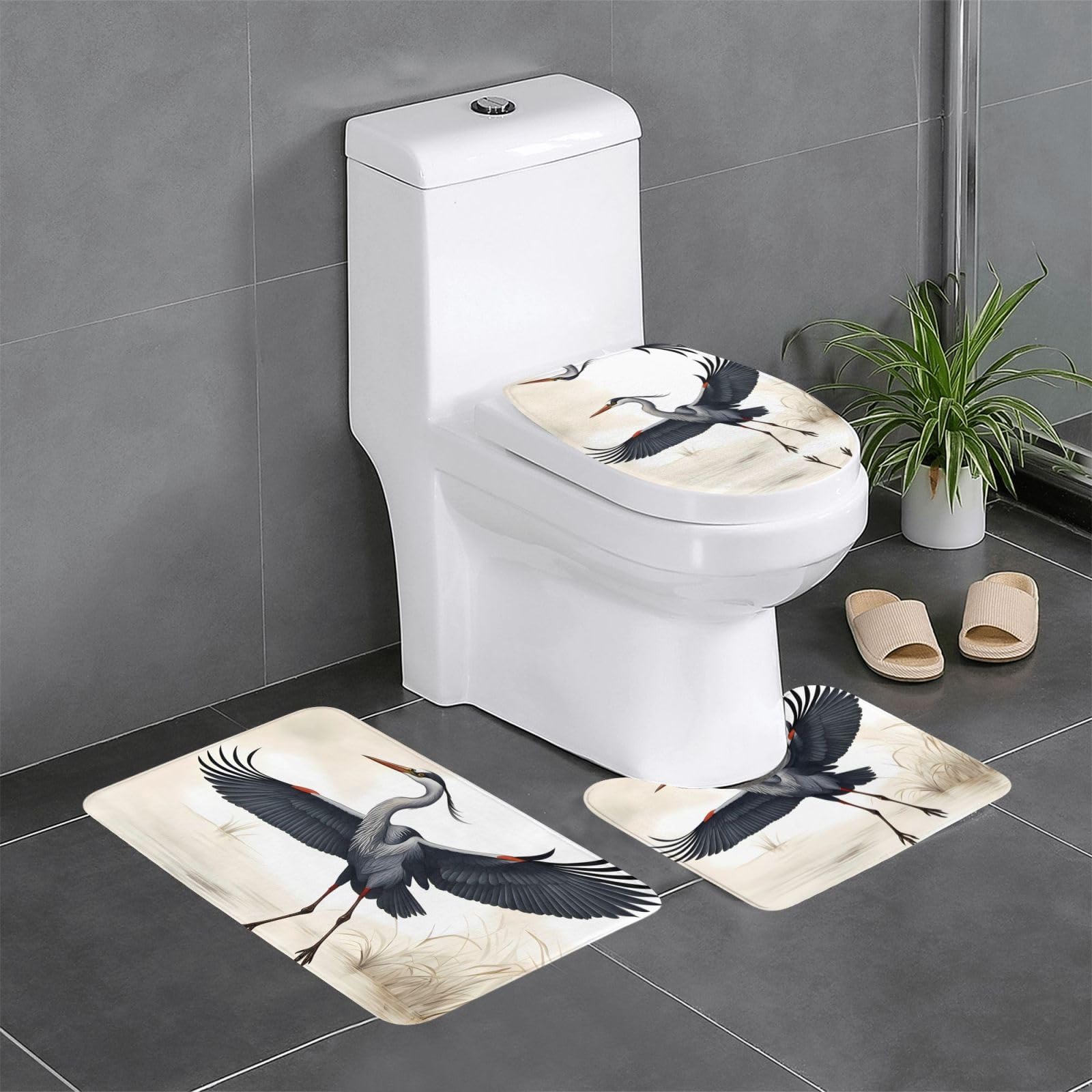 Tapis de douche grue héron ensemble antidérapant 3 pièces pour sol de toilette