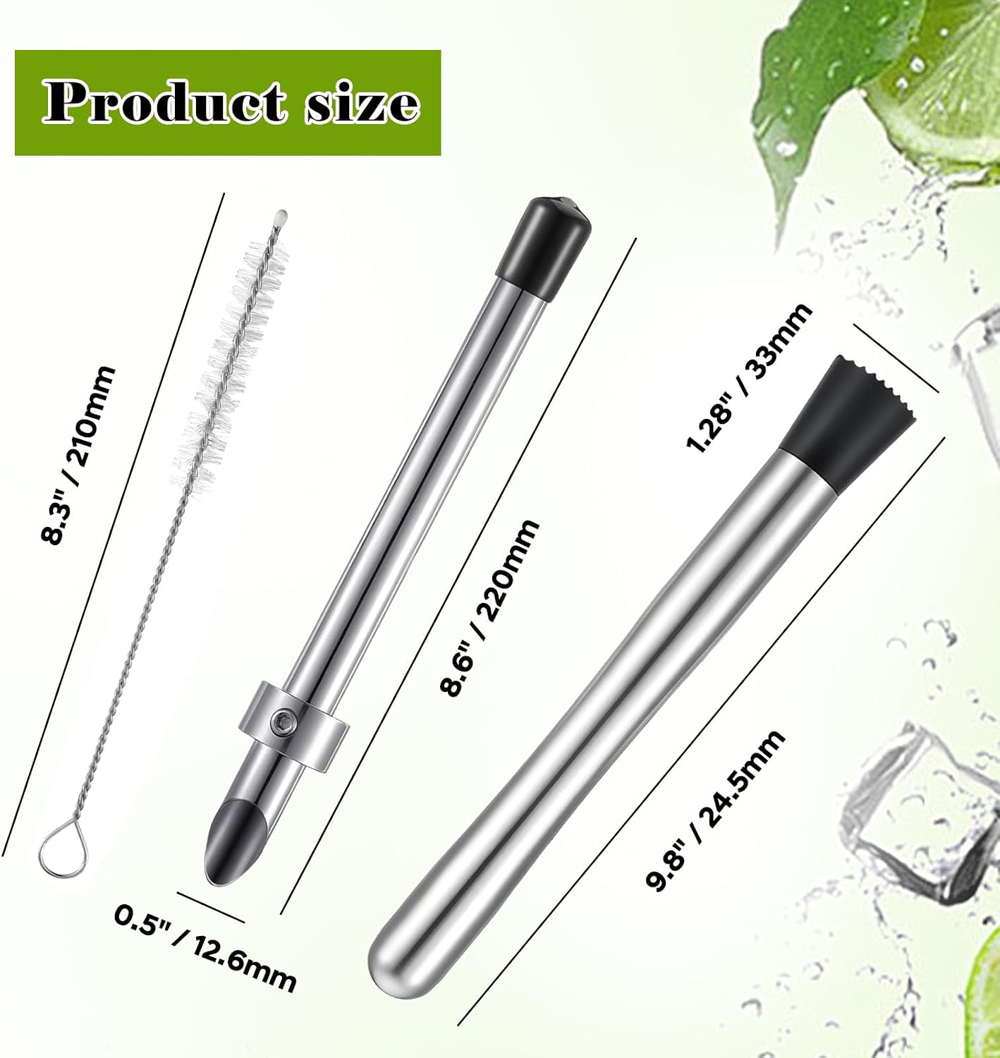 5Pcs Straw Puncher Muddler for Lemonade - 2Pcs Straw Hole Puncher & 2Pcs Drink Muddler Tool Set, Stainless Steel Fruit Smasher for Plastic Lids Lemonade Stand Supplies Cocktail Bar