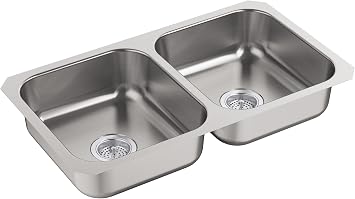 STERLING, a KOHLER Company 24765-NA McAllister 32 In. x 18 In. x 6 In. Undermount Double-Bowl Kitchen Sink, Stainless Steel