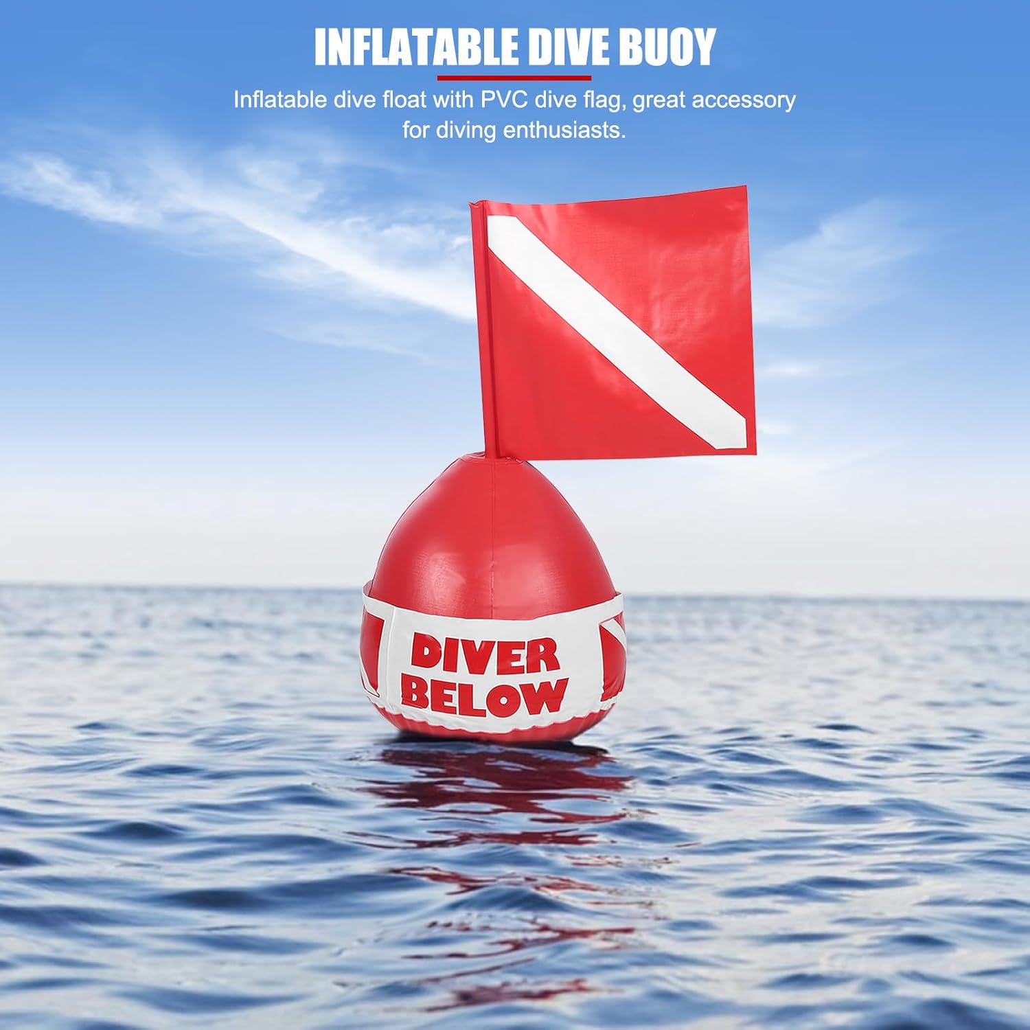 EVTSCAN PVC Inflatable Float with 12 x 12 Dive Flag, with Bottom Fill Plug and Loop Hole, Easy to inflate, High Visibility Safety Compact Diver Below Buoy, for Scuba Diving, Snorkeling