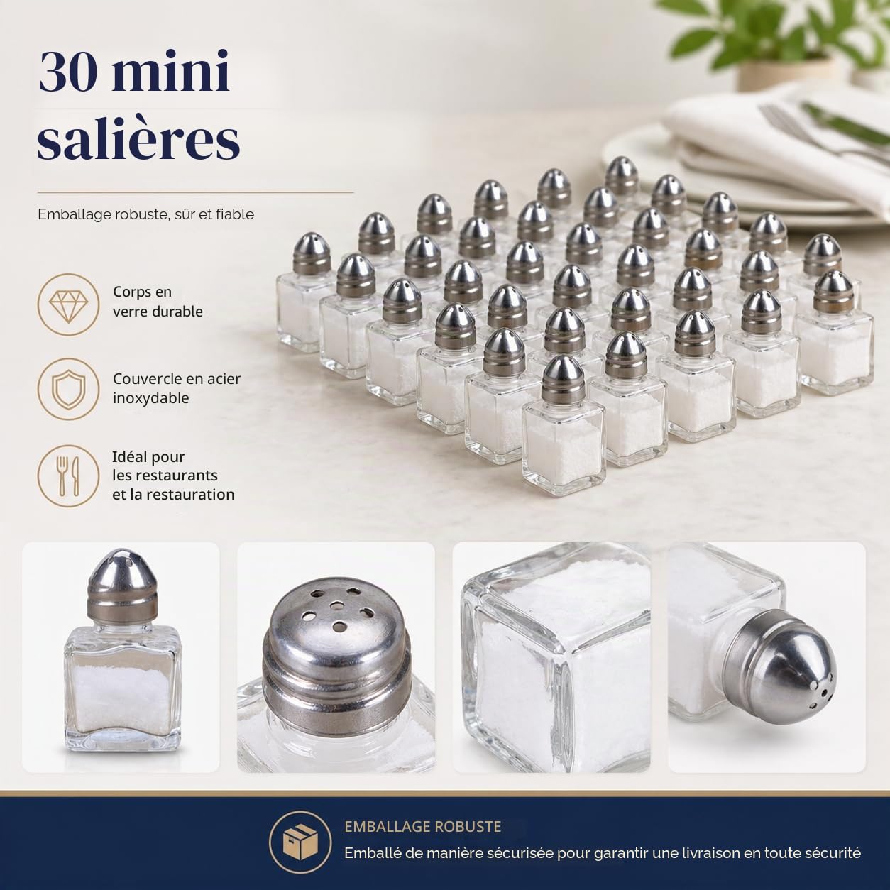 Lot de 30 mini salières et poivrières | Ensemble de moulins à poivre et sel portables | Salière et poivrière compactes pour voyage et utilisation à la maison