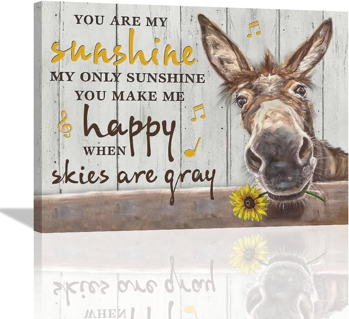 citari Farmhouse Wall Art Donkey Sunflower Poster Inspirational Quotes Canvas Print Rustic Funny Animal Wall Décor Motivational Painting Country Picture Framed Artwork for Bedroom Bathroom 16"x12"