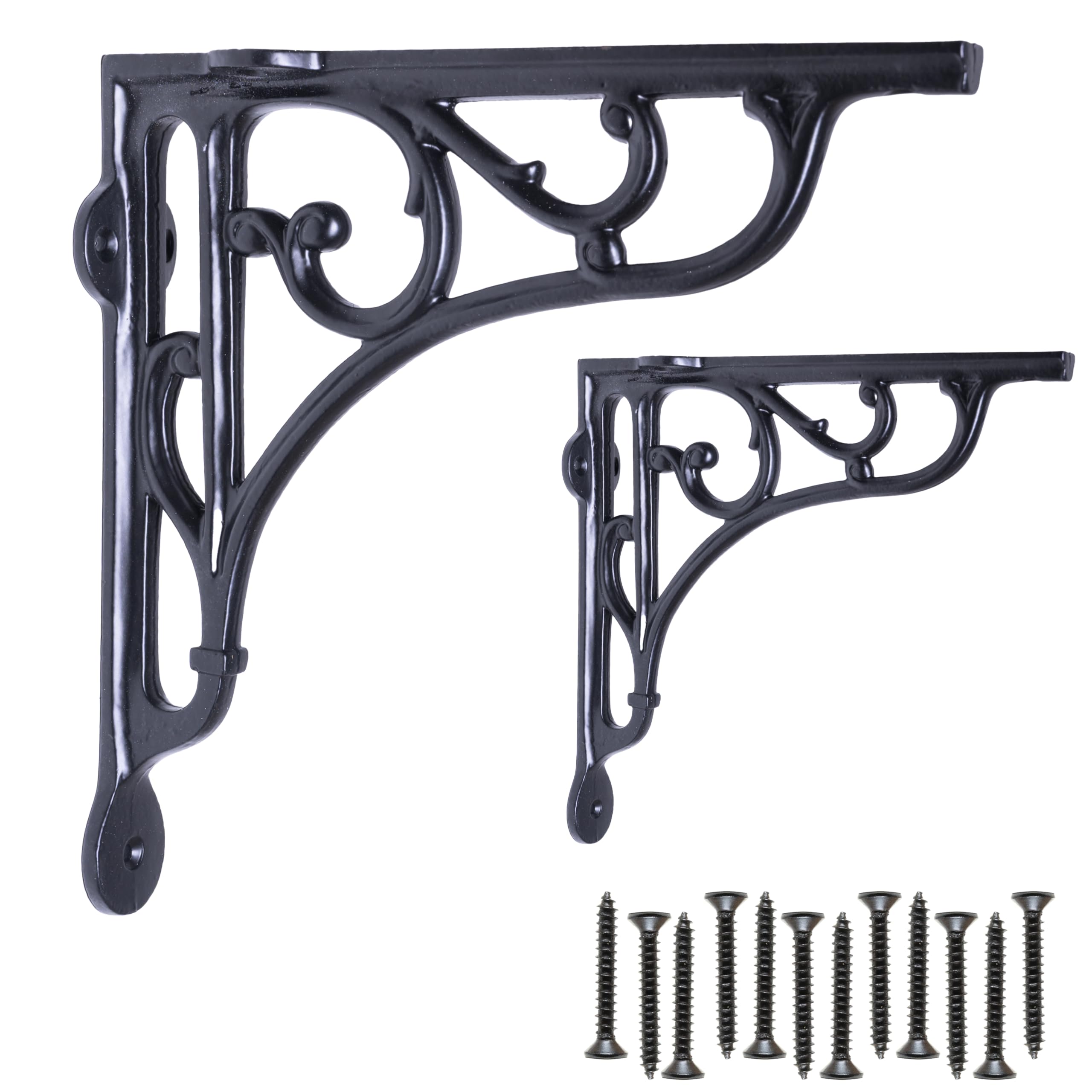 EDUWURXS Industrial Ornate Shelf Brackets 8x8in Black, Pair