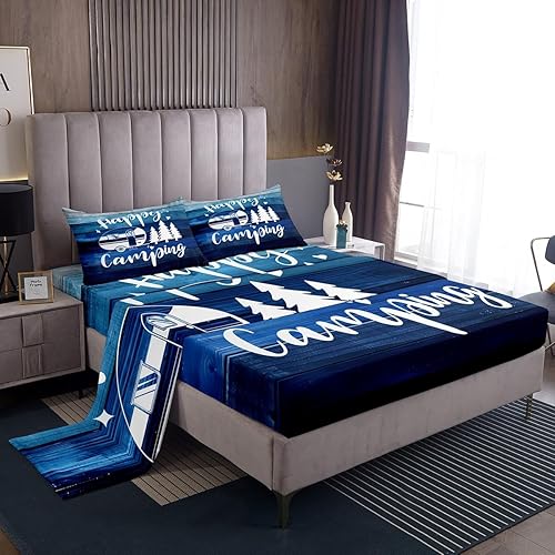 Vista 79 de Juego de sábanas para cámper tamaño matrimonial para niños y niñas, sábanas de madera para adolescentes de Happy Camping Farm, accesorios de Multi 04