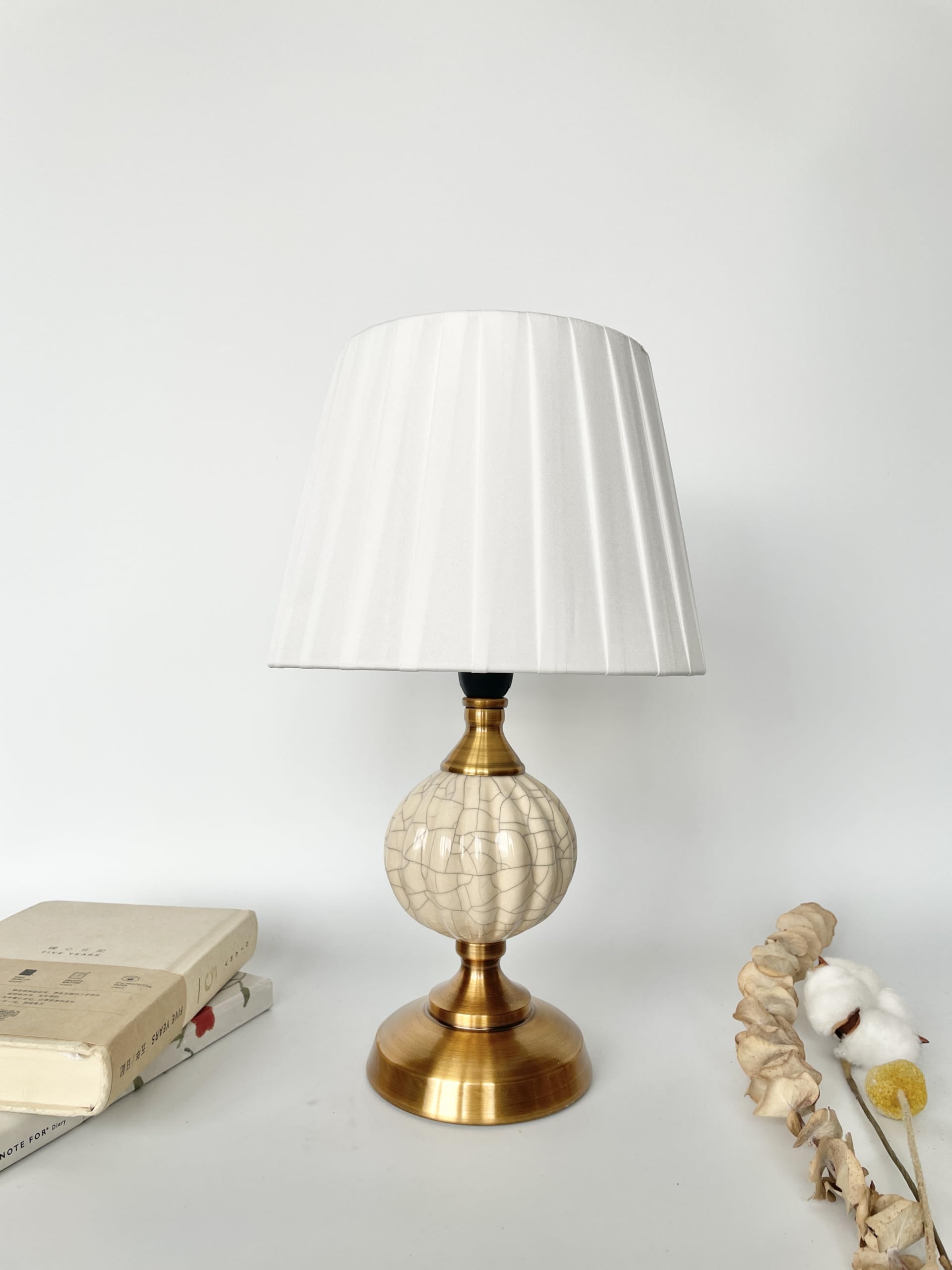 DEENZ Modern Table Lamp with Two Stylish Designs White Fabric Shade with Light Teal Ceramic and Copper Colour Base 50 Cm Height (Spiral Globe T059)