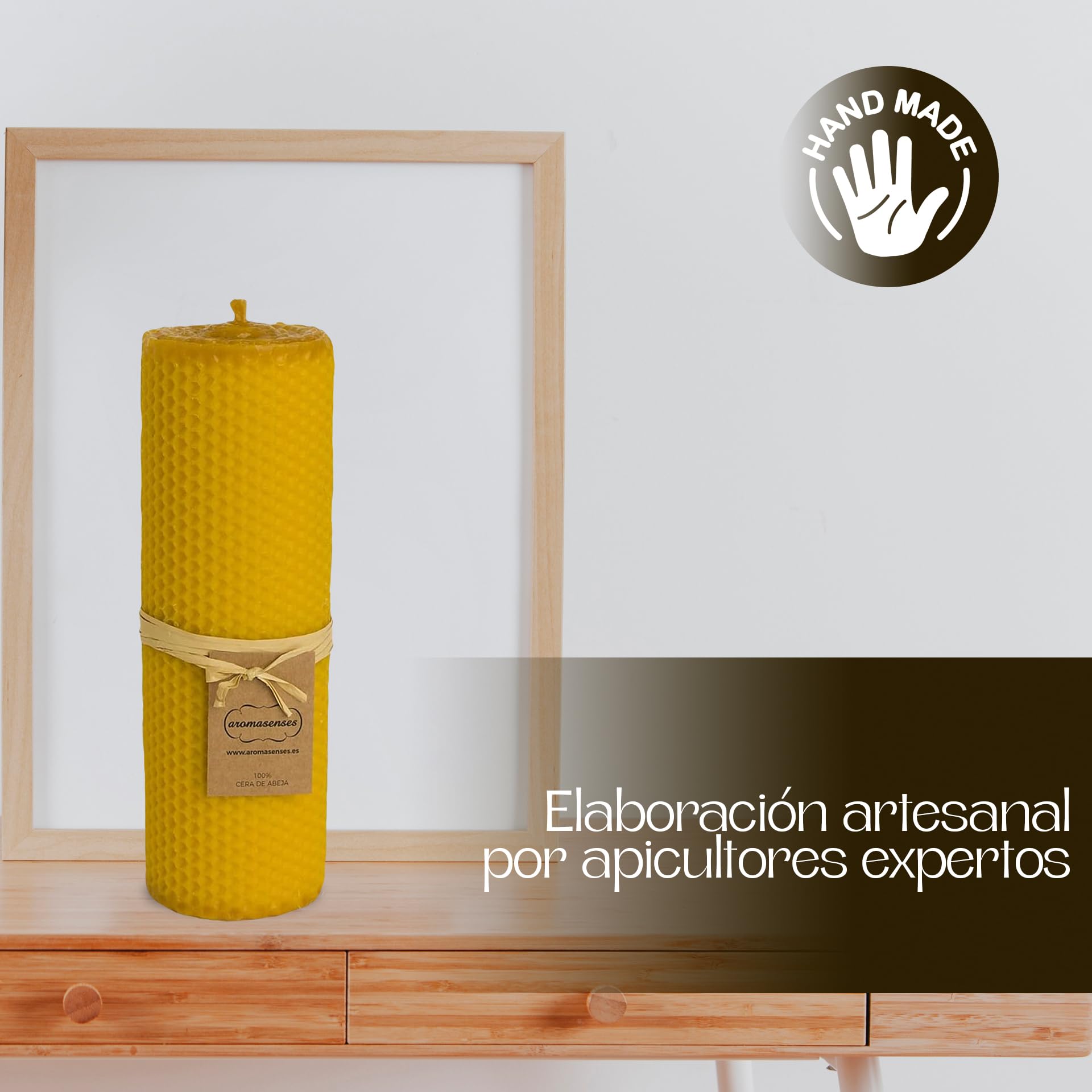 Aromasenses Velas de Cera Virgen | Forma de Panal de Abejas | Hechas a Mano | Sin Tóxicos | Auténtica Cera de Abejas Natural |Estilo Artesanal | Para Crear Ambiente Relajante | Velon 6 cm x 20 cm
