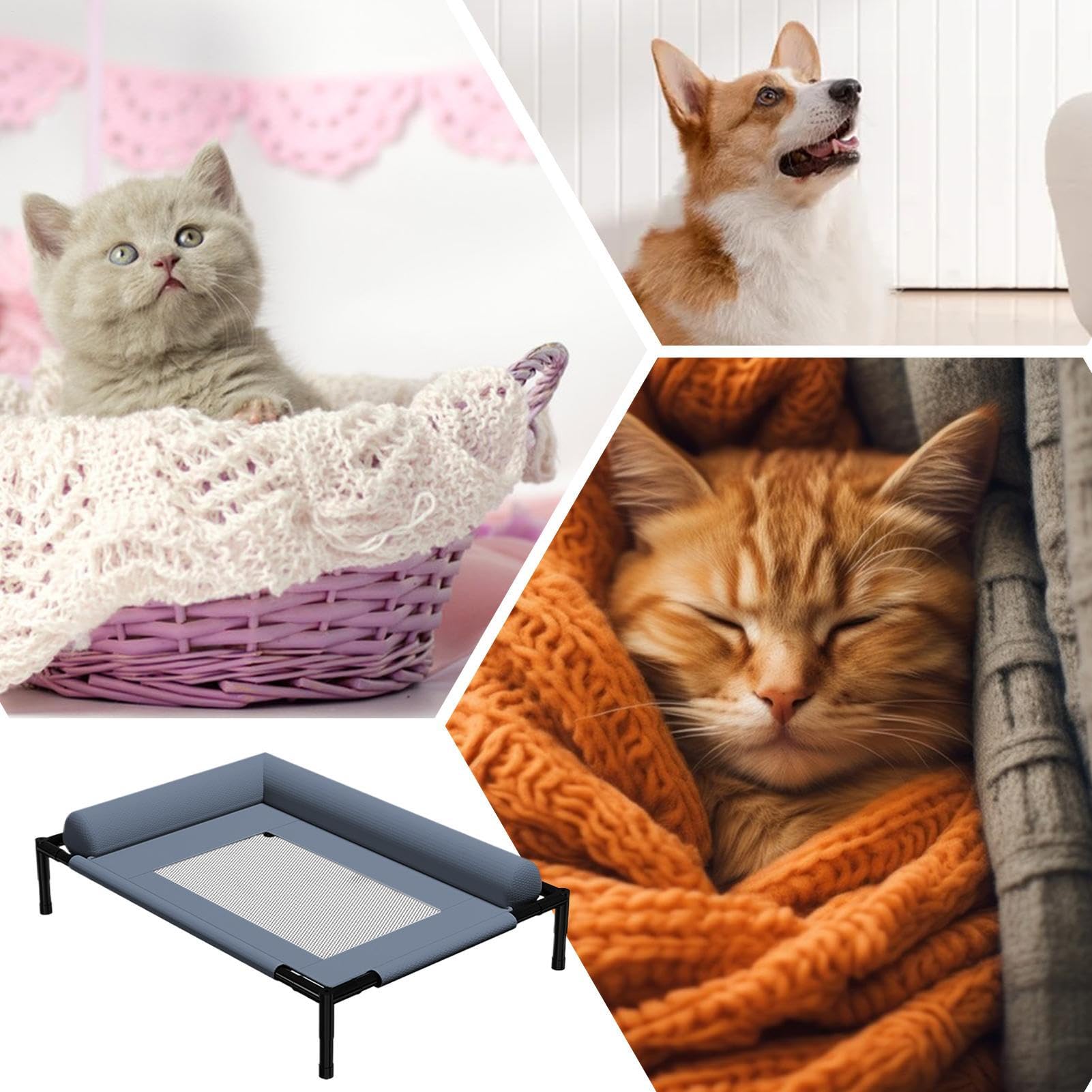Camas para perros elevados - Cama para mascotas elevadas al aire libre con cojín y tejido de malla transpirable para la comodidad de enfriamiento | Muebles para perros lavables extraíbles para camping | Accesorios Para Mascotas Para Dormir, Jugar Y Descan