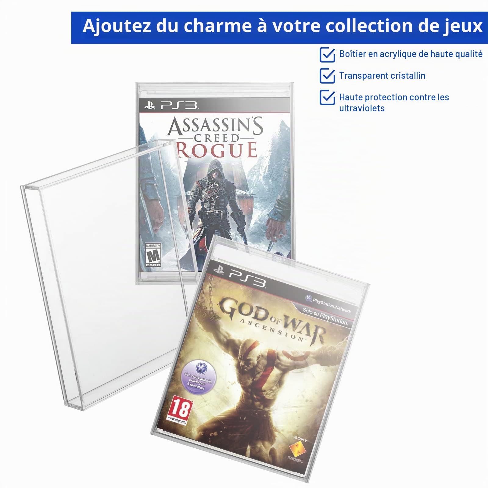 Coque de Protection en Acrylique Transparent pour boîte de Jeux vidéo PS3, PS4, PS5 et Xbox One, 3 mm d'épaisseur, Support de Rangement Mural résistant à la poussière (Lot de 1)