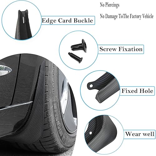 Miniatura 5 de Wocch Solapas de barro para Tesla Model 3 2016-2023 protectores contra salpicaduras ABS de fibra de carbono mate, protección de guardabarros