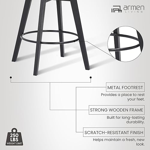 Miniatura 16 de Armen Living Jayden - Taburete de bar moderno giratorio de piel sintética gris y madera de nogal de 26 pulgadas para encimera de isla de cocina