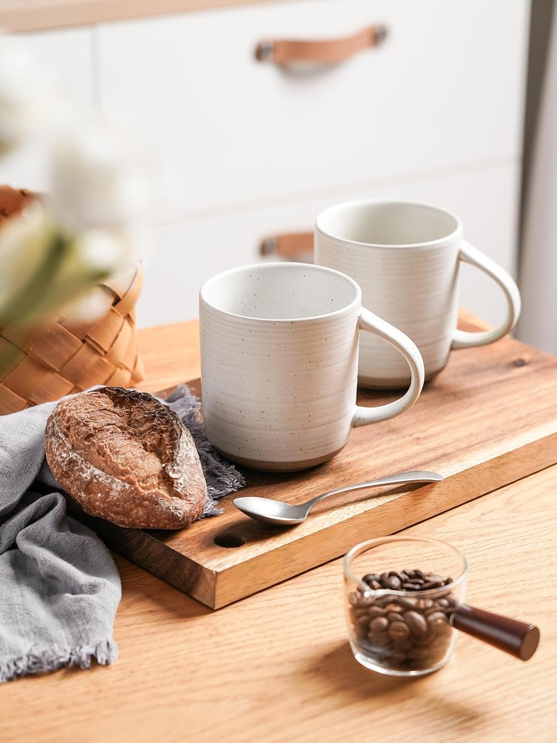 Kanwone Coffee Mugs 16oz, Stoneware Mugs Set, Ceramic Coffee Cups with Handle for Latte, Hot Tea, Cappuccino, Cocoa, Housewarming Wedding Gift, Microwave and Dishwasher Safe, Set of 6, Neutral White - Image 4