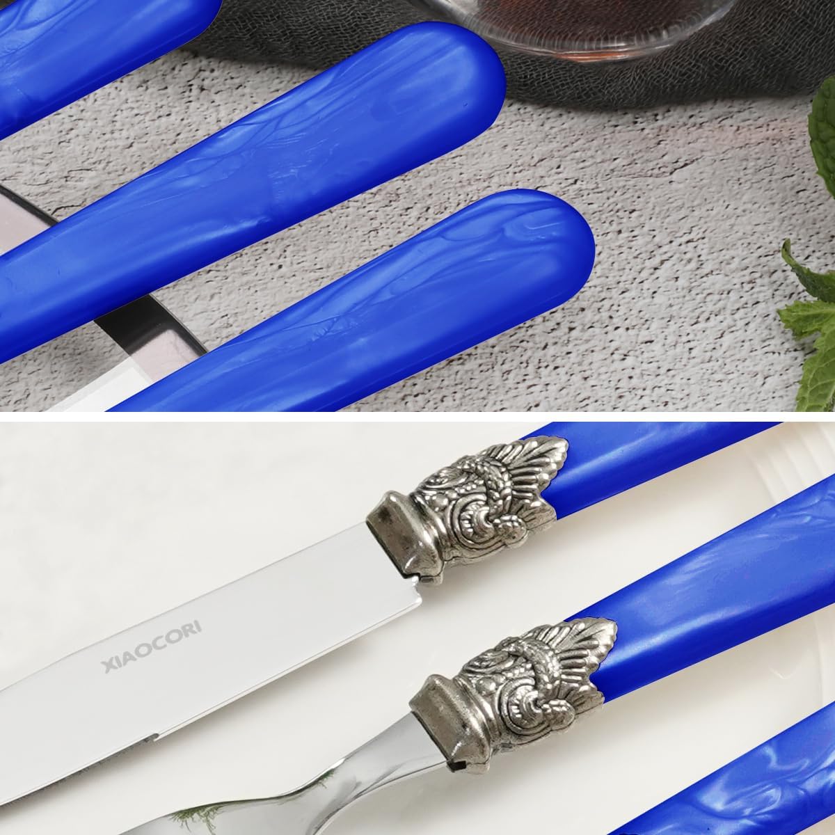 20 Pieces 18/10 Stainless Steel Elegant Silverware Set for 4,Vintage Flatware Set,Dishwasher Safe (20, Deep Blue)