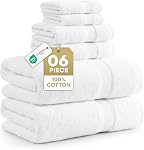 White Bath Towels for Bathroom Set-100% Cotton 6 PC Bathroom Towels, Super Soft Hotel Collection Bath Towels Set - 2 Bath Towel Set, 2 Hand Towel, 2 White Washcloths - White Towels Bathroom Sets