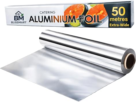 Aluminium Foil Roll 45cm x 50m   Extra Wide, Non-Stick Premium Quality Catering Foil for Baking, Cooking & Food Wrapping   Strong Kitchen Foil Roll with Built-in Cutter