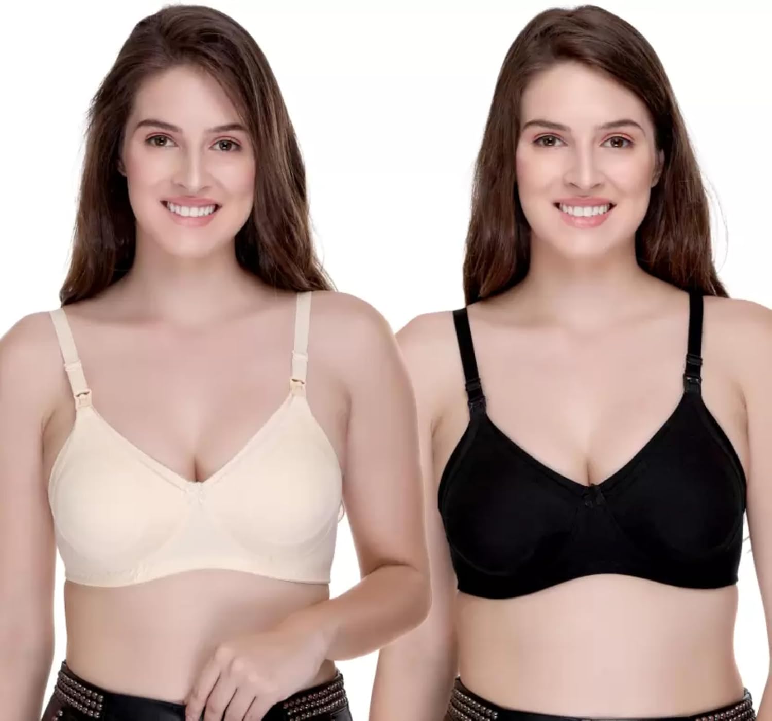 Women's Polycotton Feeding Bra | Non-Padded Wire-Free Maternity Bra with Front Open Flap | Adjustable Straps | Daily Use Breastfeeding Bra for New Moms-Multi Color-VR-415