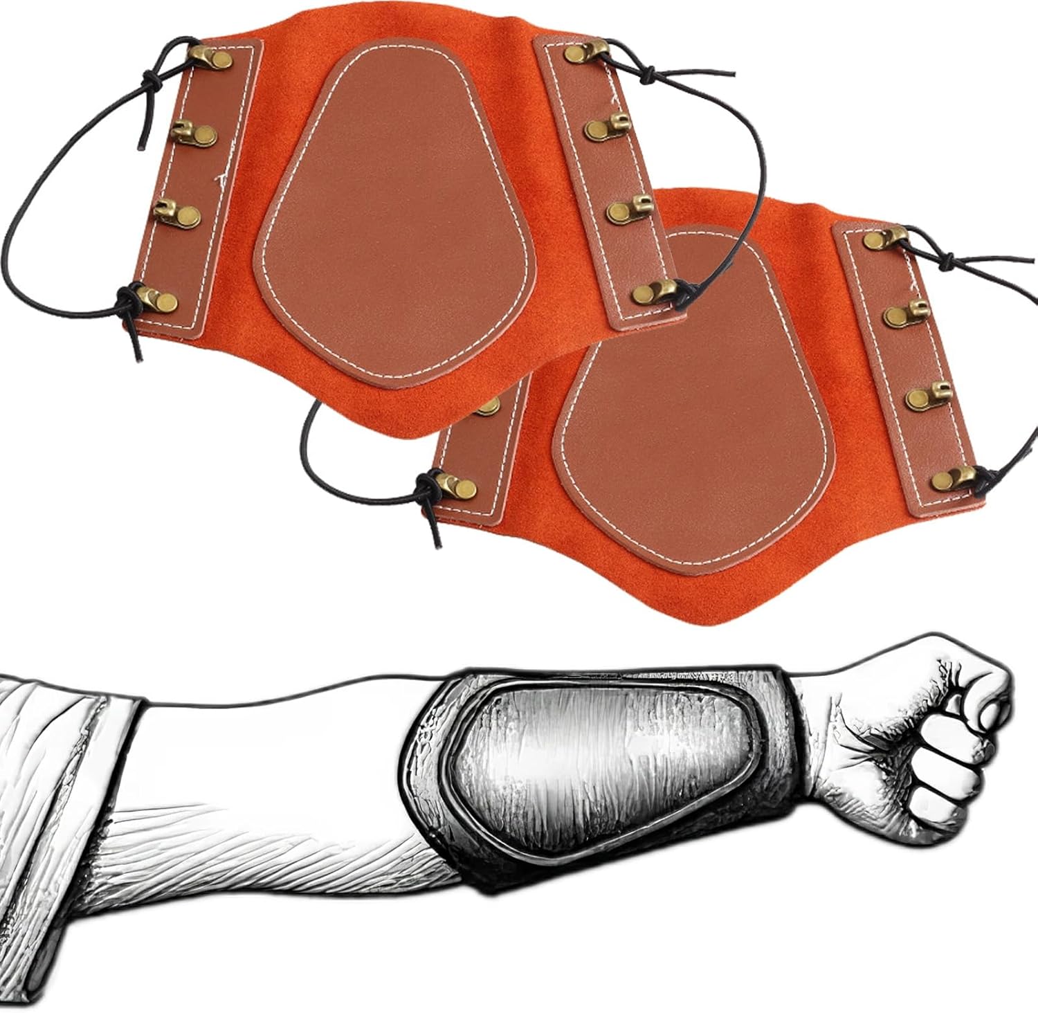 Archery Arm Guard with Adjustable Strap Traditional Armguard Forearm Protector Medieval Arm Bracer PU Leather Protective Archery Gear for Recurve Bow Longbow