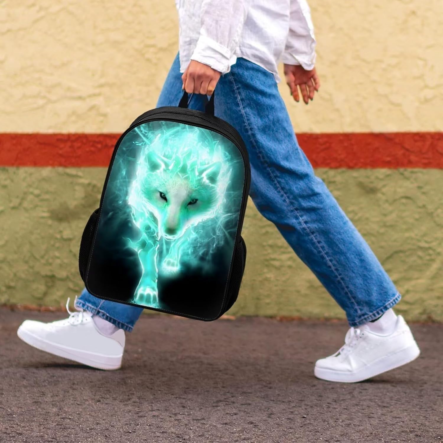 Amzbeauty Teal Wolf Printing Backpack for Students Boys Fashion School Bag One_Size