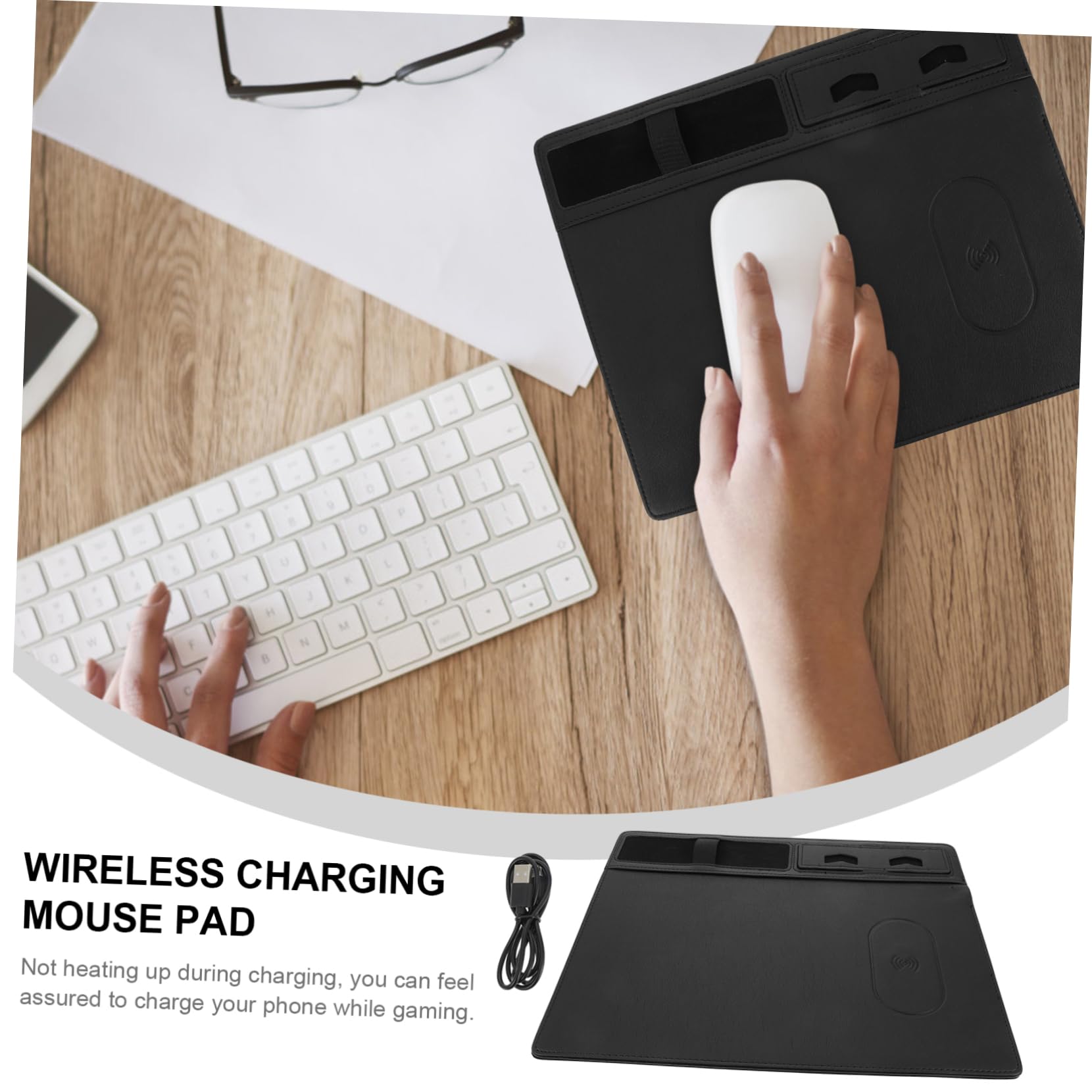 Tappetino Anti-schizzi Ricarica Wireless in Mouse per Supporto p Telefono, Superficie Pu Nero, per Ufficio e Scrivania