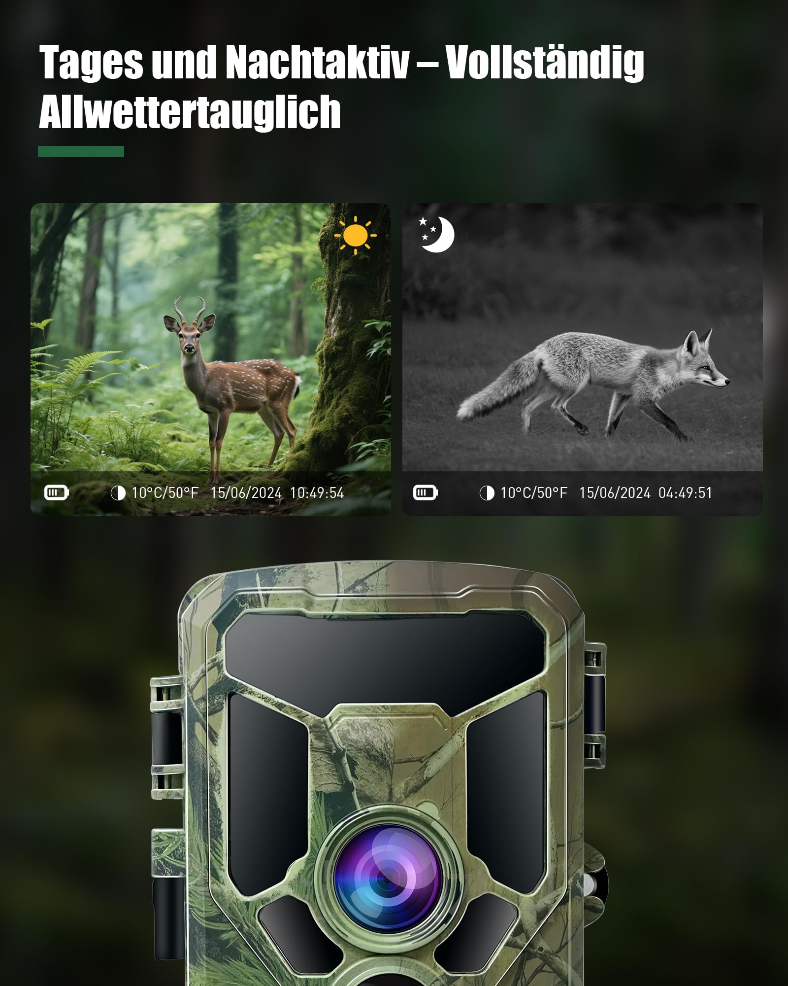 HAZA 4K WLAN Wildkamera mit App 60MP HD Wildtierkamera mit 940nm Nachtsicht Bewegungsmelder WiFi Jagdkamera mit SD Karte,120°Weitwinkel,0.1s Trigger,IP66 für Wildüberwachung/Deer Scouting (4K)