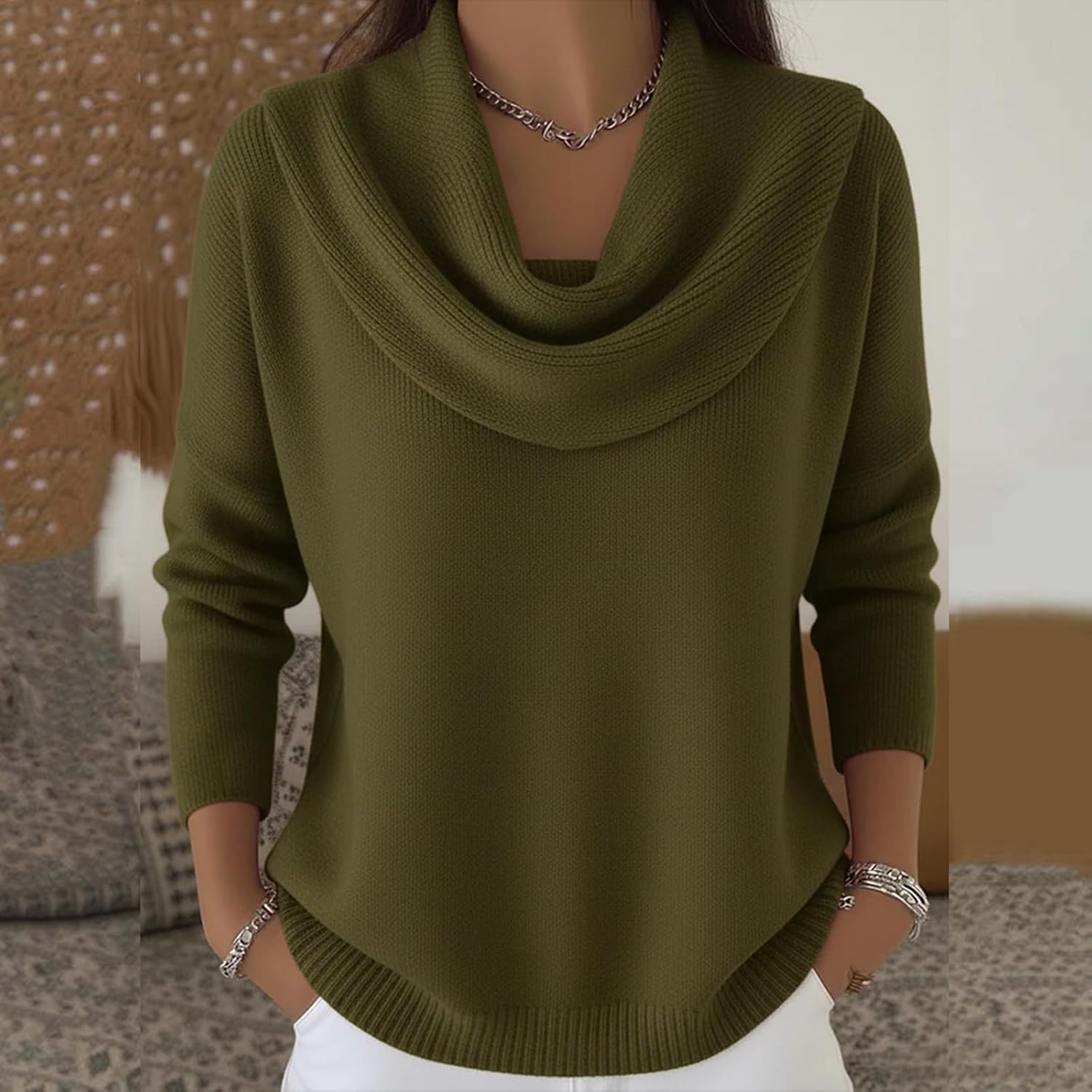 Sweater for Women Knit Winter Clothes Casual Loose Sweaters Fall Fashion Cowl Neck Long Sleeve Trendy Pullover - Image 2