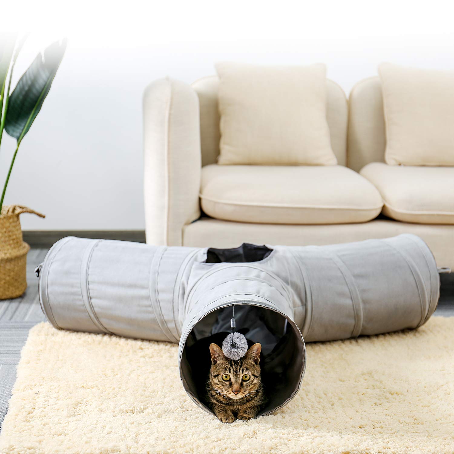 Opvouwbare Kattentunnel Met Licht, Speelbal & Kattenbed - Multifunctioneel Interactief Speelgoed Voor Binnen En Buiten