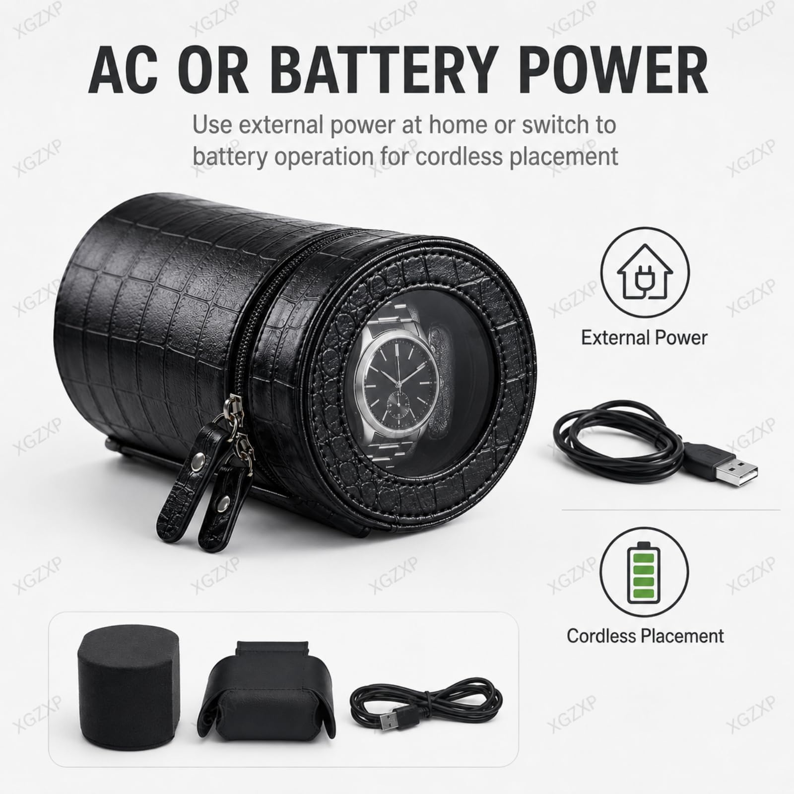 Remontoir De Montre Automatique Portable, Remontoir De Montre De Voyage Automatique Simple avec Joint Antimagnétique, 2 Coussins, Alimentation par Piles Et Secteur, pour Black