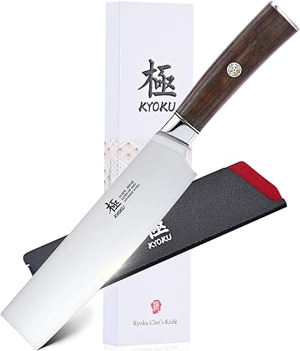 KYOKU Cuchillo Nakiri de 7 Pulgadas - Serie Daimyo - Cuchillo de Verduras con Mango Ergonómico de Palisandro, y Pin de Mosaico - Cuchillo de Cocina