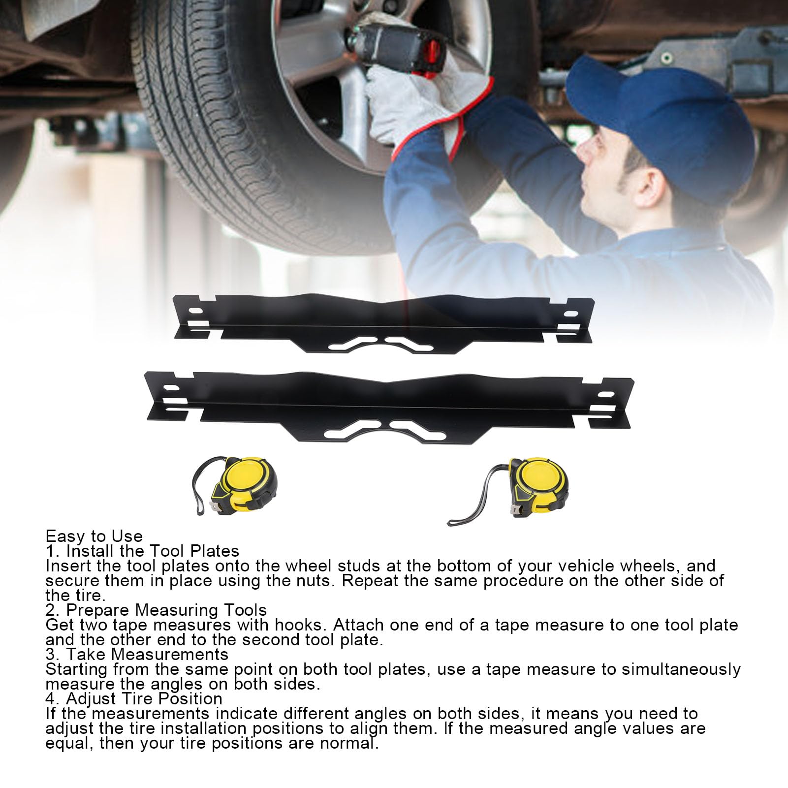 FTVOGUE Placa de Alineación de Ruedas, Herramienta de Alineación de Puntera de Acero Inoxidable Resistente con Cinta Métrica para Automóviles, Camiones, SUV, Ajuste Universal para Motocicletas,