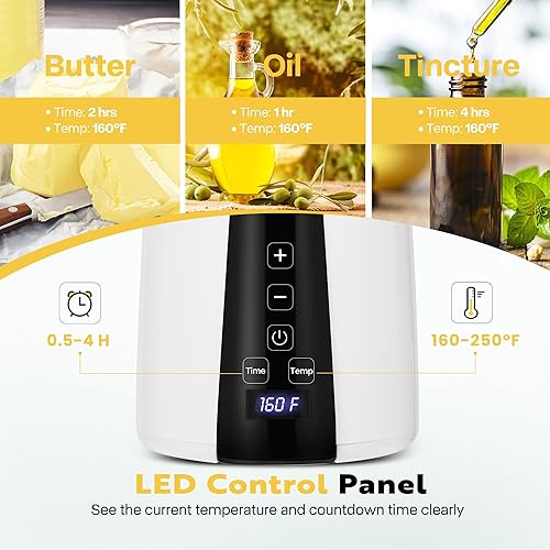 Miniatura 3 de VIVOHOME Máquina portátil para hacer mantequilla a base de hierbas con pantalla LED, extractor botánico, máquina de descarboxilación de infusión de