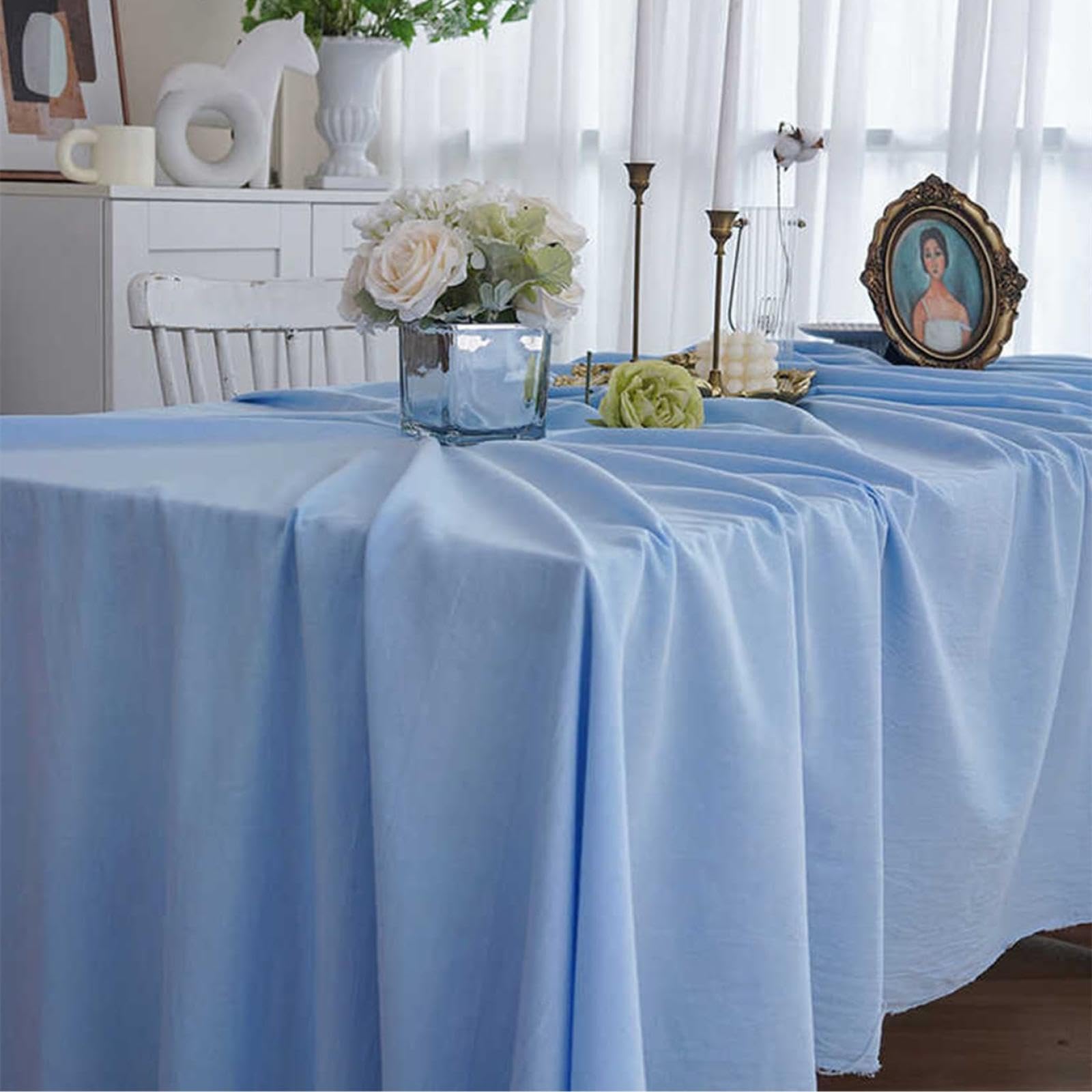 Nappe en coton et lin bleu 140x140 cm pour table carrée de salle à manger