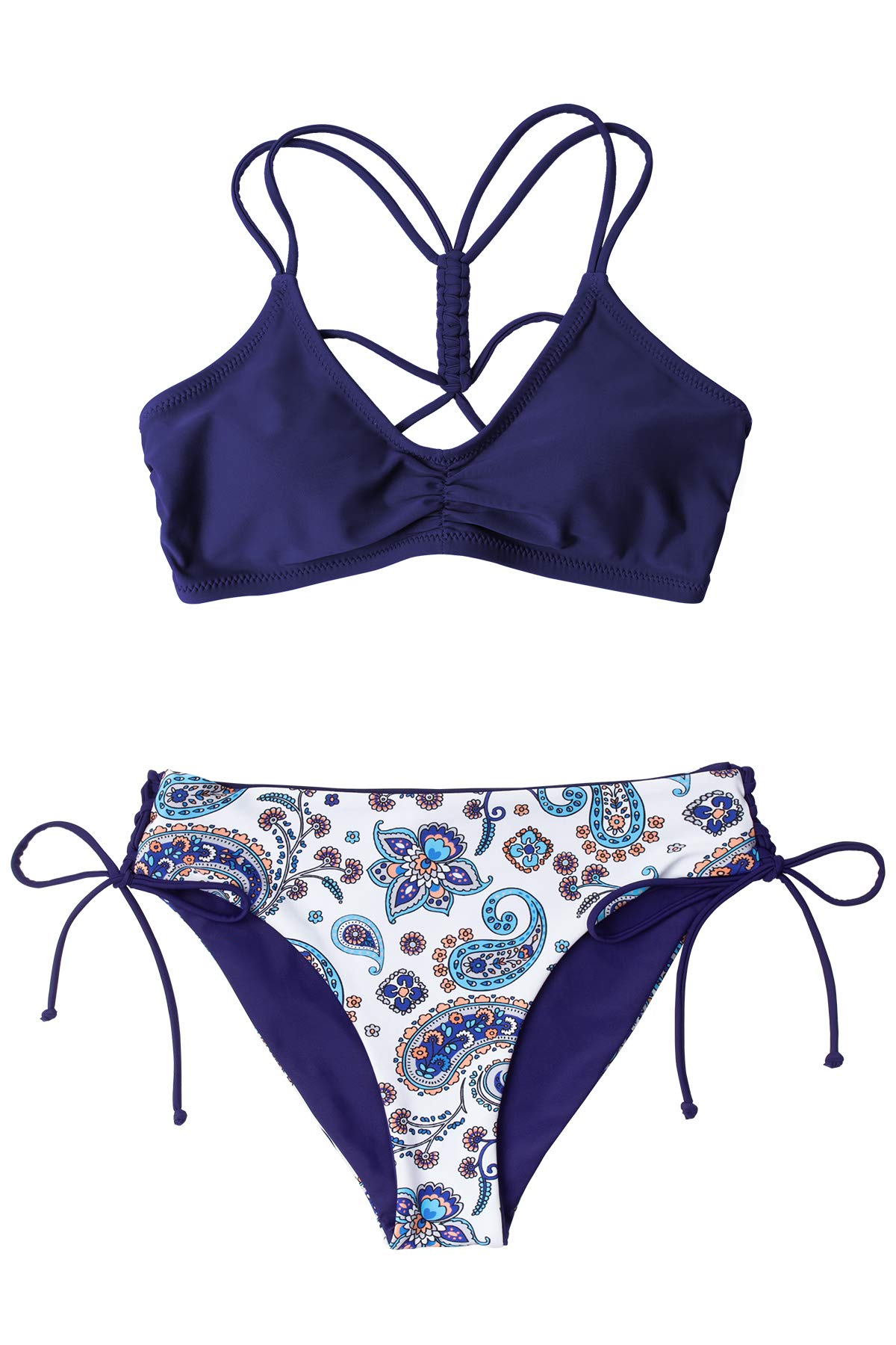 Bikini da donna in due pezzi con scollo a U, arricciatura intrecciata e tramoggia reversibile
