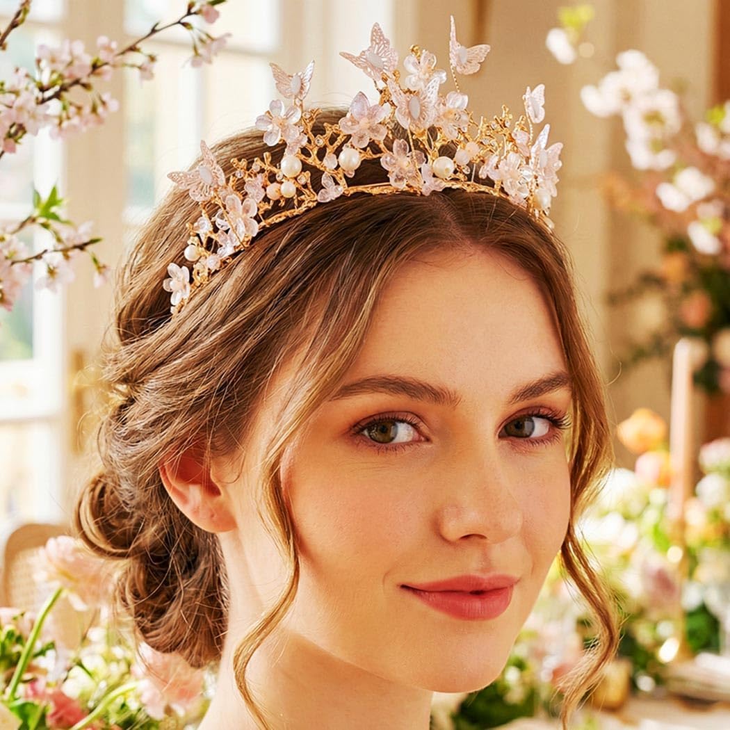 Kilshye Queen Crown Gold Tiaras and Crowns Butterfly Rhinestone Tiara Vintage Bridal Wedding Crown Pageant Costume Prom Headpiece for Women and Girls - Image 7