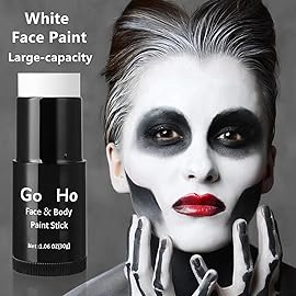 Go Ho Cream-Blendable Clown White Face Paint Stick,Full-coverage Waterproof Face Body Paint for Halloween Cosplay Jokester Zombie Vampire Skeleton Clown SFX Makeup,White Eye Black Stick