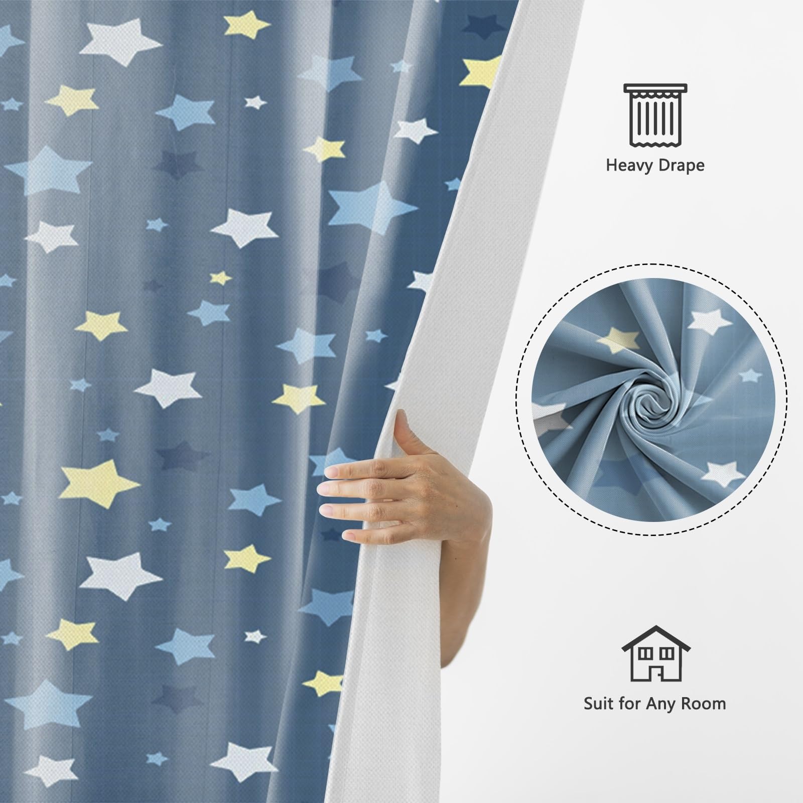 Cortinas de Estrellas para Dormitorio Infantil Patrón de Estrellas Azules Galaxy Cortinas para Puertas y Ventanas para bebés Sala de Juegos guardería Separador de ambientes 117x229cm 1 Panel