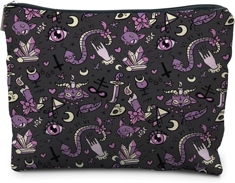 Necessaire de maquiagem RYYCDOI roxa e preta com estampa de cobra, tecido impermeável, 1 unidade