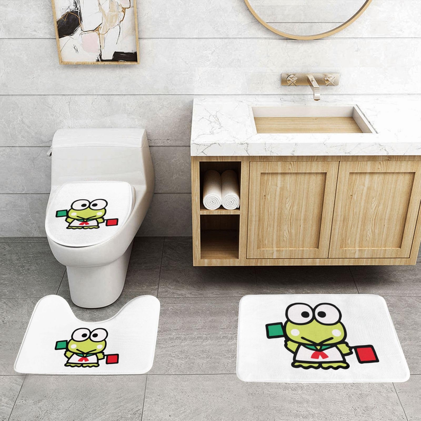 Amazon｜バスマット けろけろけろっぴ トイレマット 便座蓋カバー 3点