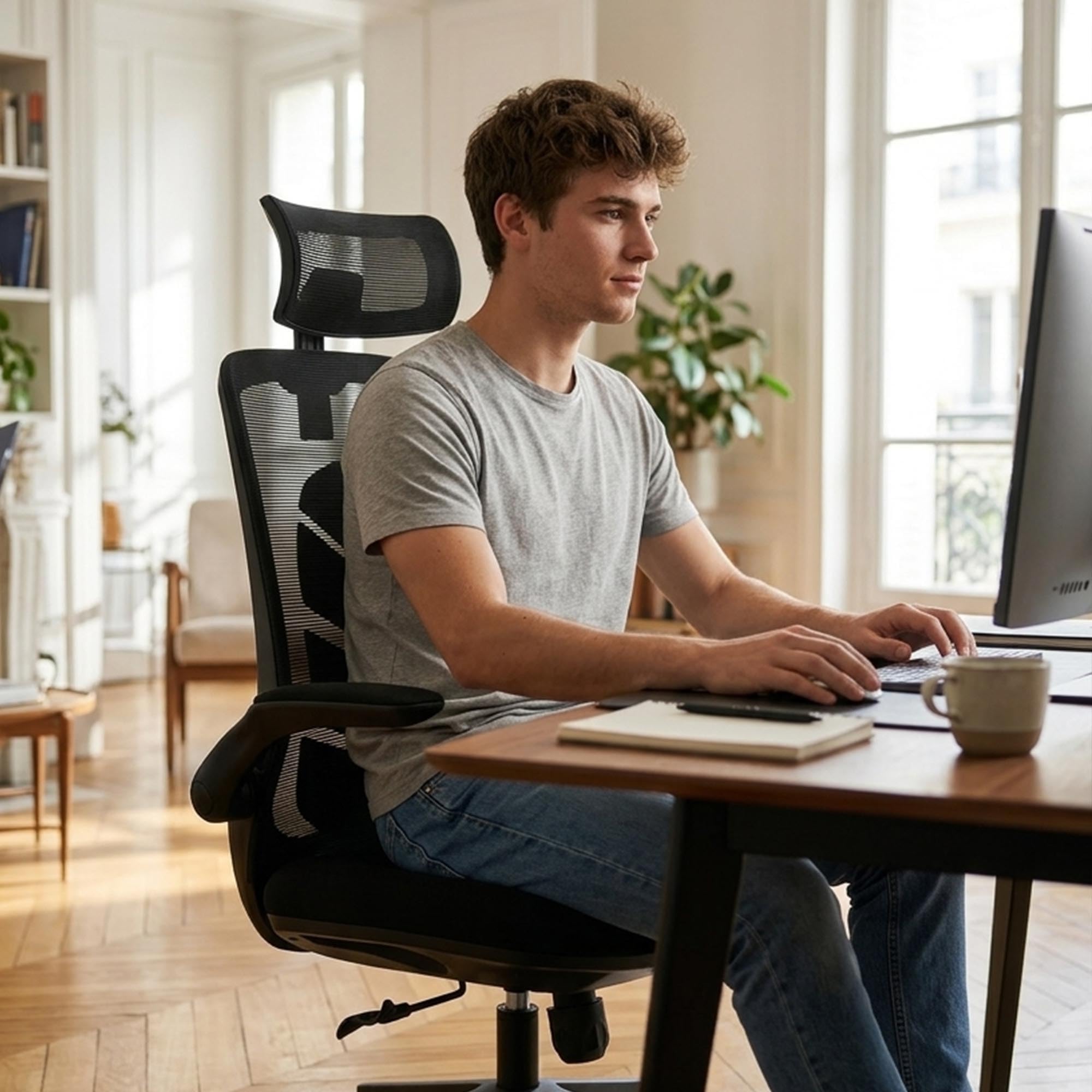 Subsonic - Chaise Ergonomique pour Bureau I-Care Leaf, Siege Gaming, Renfort Lombaire, Dossier et Appui-tête réglables, Rocking Noir