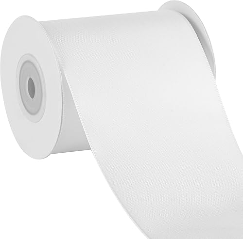 LIUYAXI Cinta de satén blanca de doble cara, 3 pulgadas x 10 yardas, cintas perfectas para silla, marco de boda, ramo de costura, decoración de