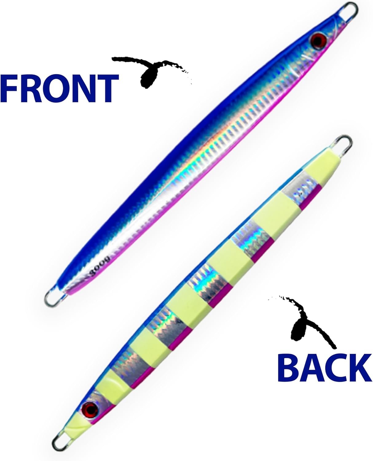 Sniper Knife Jig 300g, 3 Pcs Pink Blue w/Zebra Glow for Vertical Jigging, Unrigged Design, Ideal for Tuna & Saltwater Gamefish