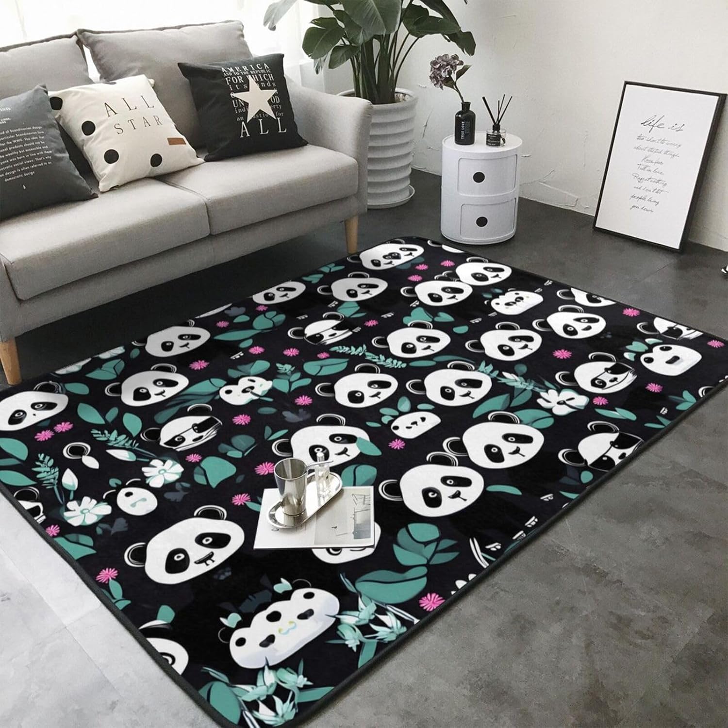 Panda Cute face Printed Floor mat 80x58 inches, Non-Slip Decorative Carpet for Bedroom and Living Room