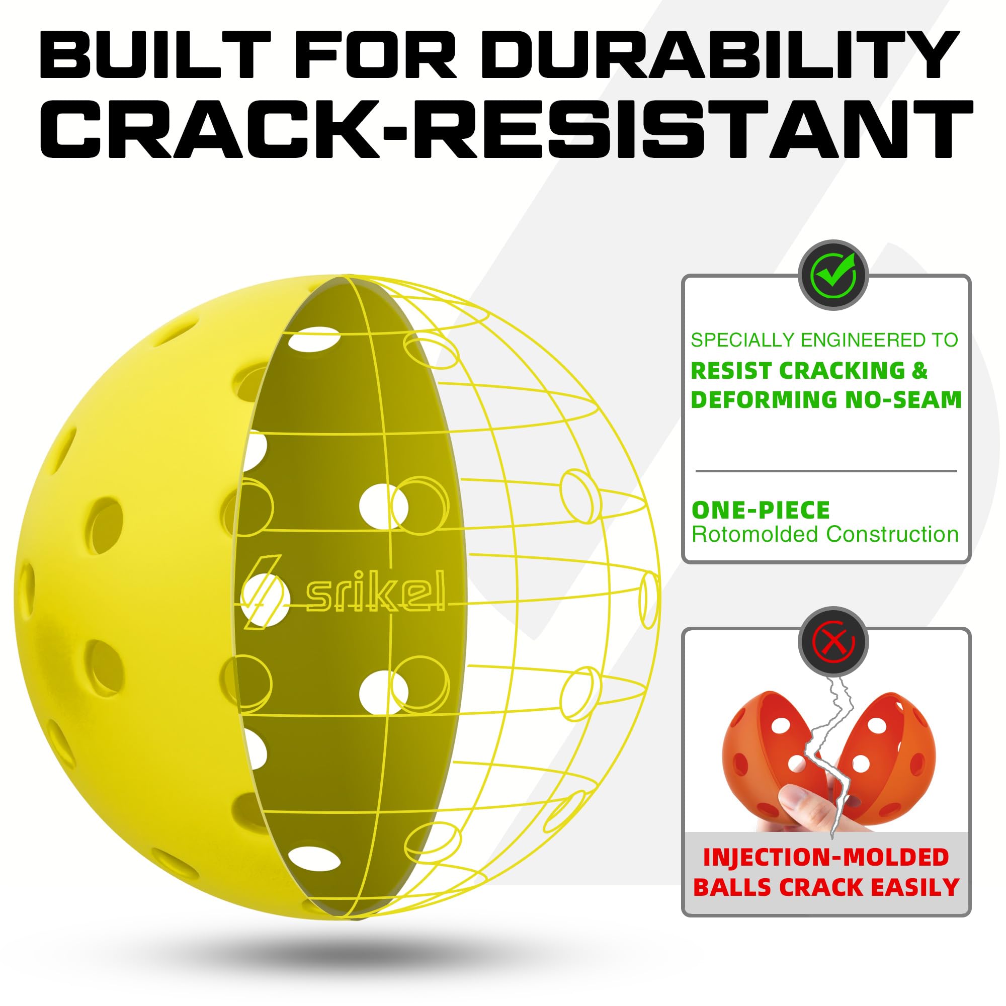 Palline da pickleball da esterno, approvate USAPA, design senza cuciture roto-modellato per una maggiore durata, confezione da 4/12, palline da sottaceto a 40 fori resistenti alle crepe, per