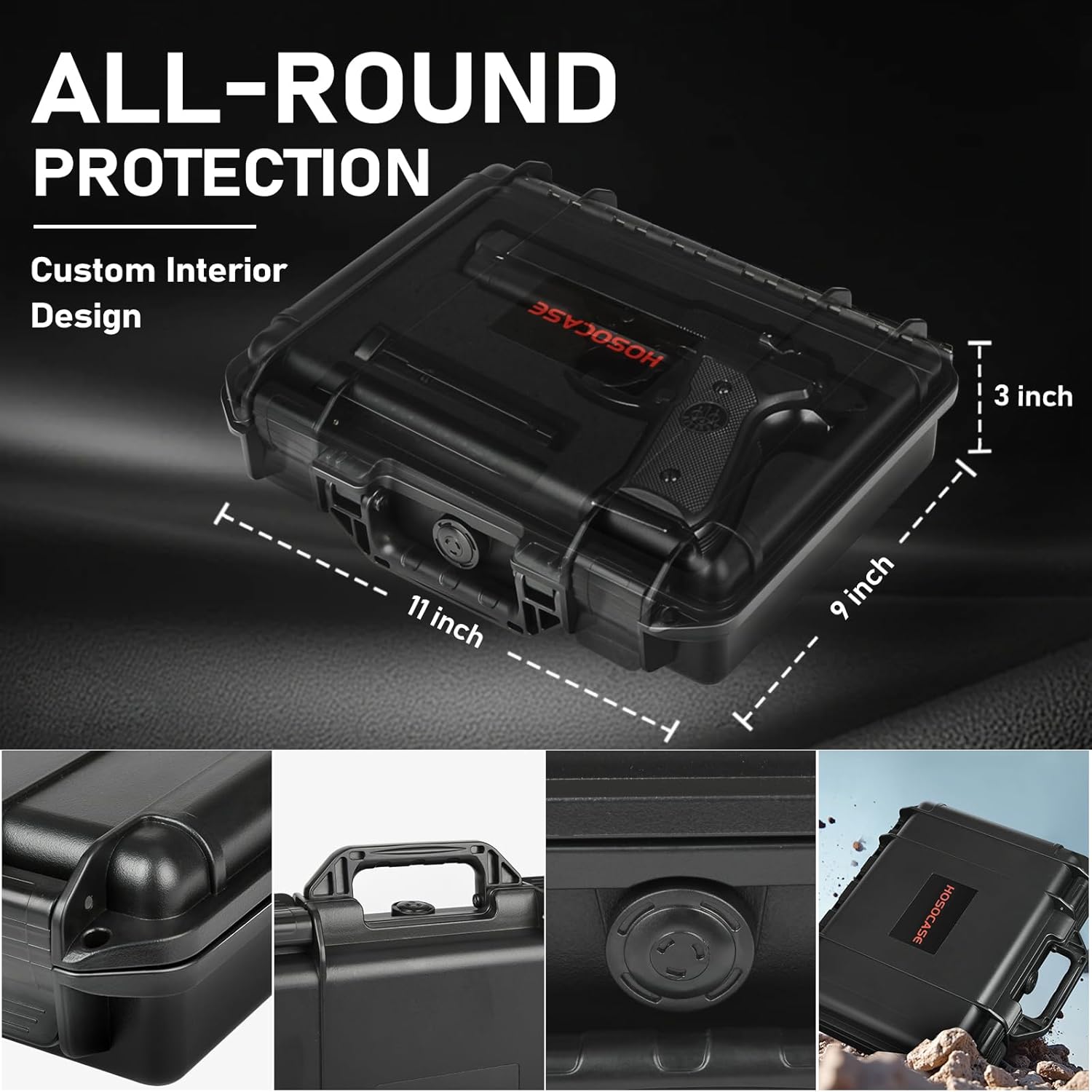Gun Case Box for Pistol Handgun: TSA Approved Waterproof Handgun Case with DIY Customizable Foam, Travel Carrying Cases for Pistols, Shockproof Hard Shell Firearm Storage Box for Transport & Storage - Image 5