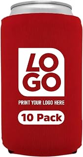 Custom Neoprene Can Coolers: One Color Imprint Personalized Drink Insulators for Soda & Bottles - Ideal Party Favors! (Red, 10)