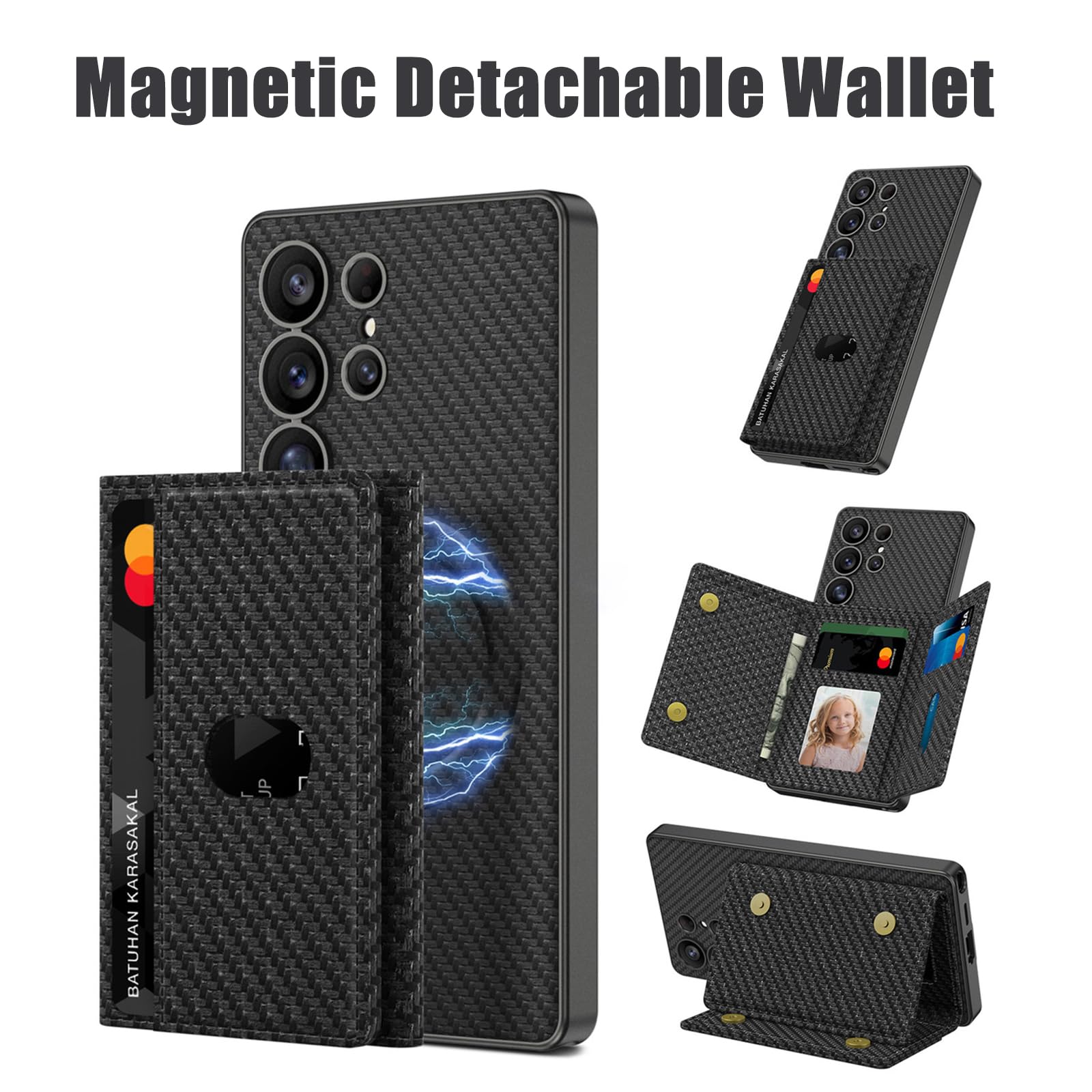 Ultra cienkie etui do Samsung Galaxy S25 Ultra/S25 Plus/S25, oddzielne przegródki na karty, magnetyczne etui na telefon z przyssawką, odpinana skórzana osłona, czarne, S25 Plus