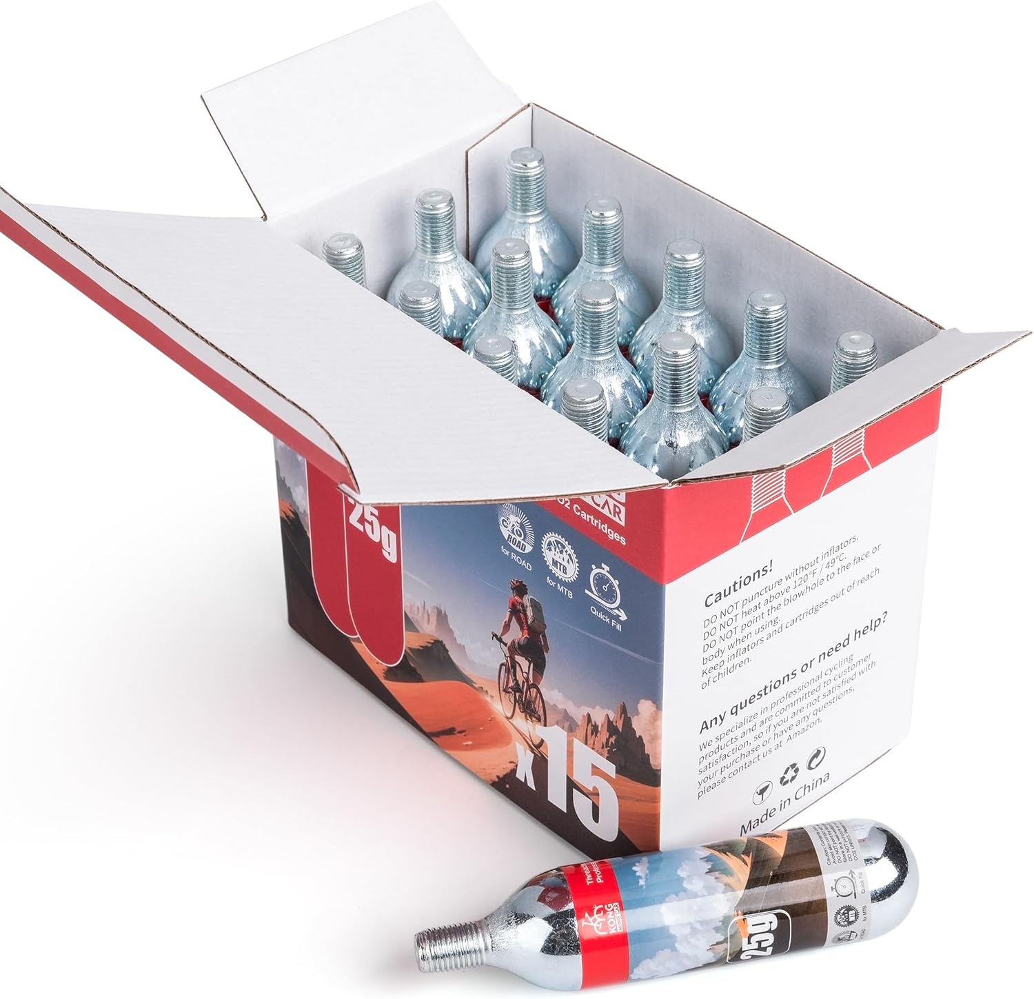 16g / 25g Threaded CO2 Cartridges - CO2 Cylinder for Bike Tire Inflators - Great Refill for Mountain or Road Bikes Tires