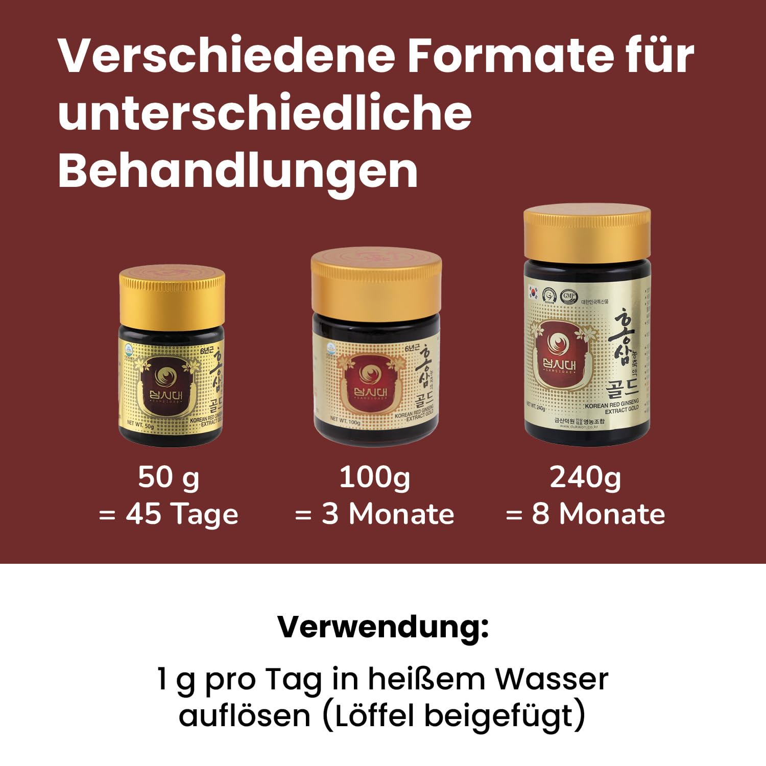 SAMSIDAE - Koreanischer Roter Ginseng Gold Extrakt, Höchste Ginsenosid-Konzentration 13 mg/g, 6 Jahre alte Wurzeln, Premium Qualität, 45-Tage-Kur, 50g