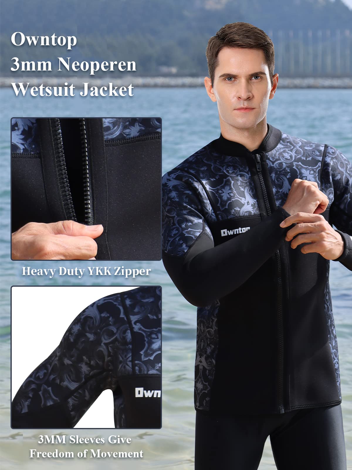 Hommes Femmes Combinaison Haut - Veste de Combinaison en Néoprène 3mm, Combinaison de Plongée Manches Longues Rash Guard pour Plongée Surf Snorkeling UPF 50+, M