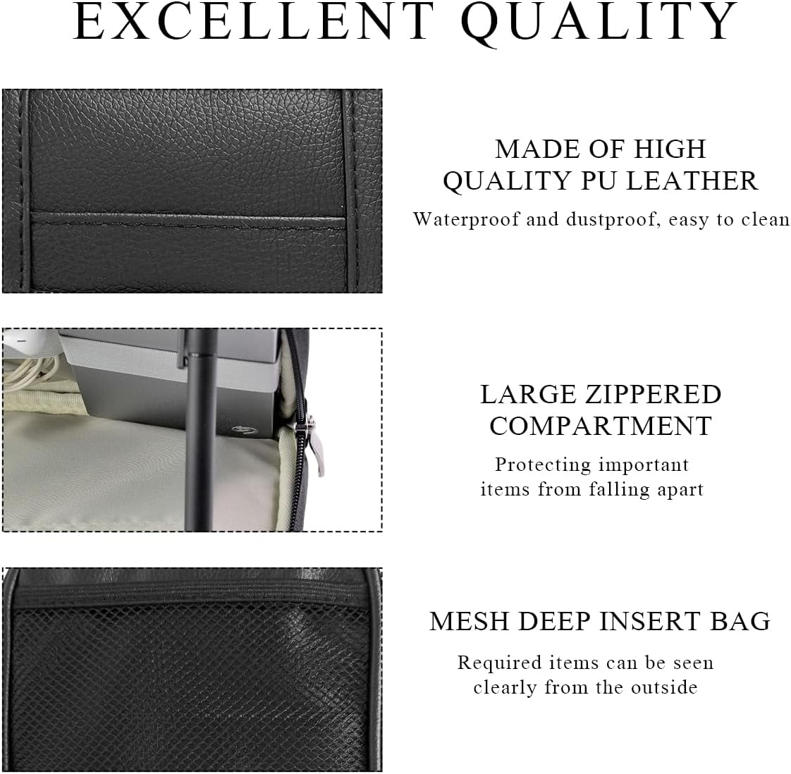 DXNQ Car Sun Visor Organizer, Double Zipper Leather Visor Storage Pouch with Multi-Pocket, Sunglass Holder Storage Pocket with Elastic Band for Cars SUVs Trucks, Car Accessories (Black) image 4