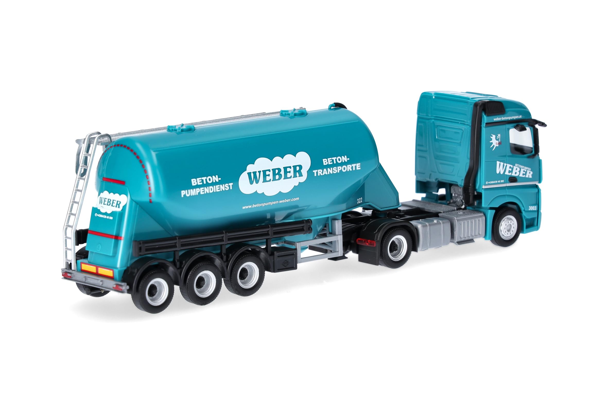 Herpa LKW Modell Mercedes-Benz Actros 18 Streamspace Eutersilo-Sattelzug Weber Betonpumpen (Österreich), Miniatur im Maßstab 1:87, Sammlerstück, Made in Germany, Kunststoff